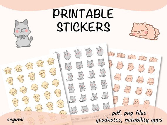 Cute Cat Animal Stickers Png Printable Digital Download - Etsy