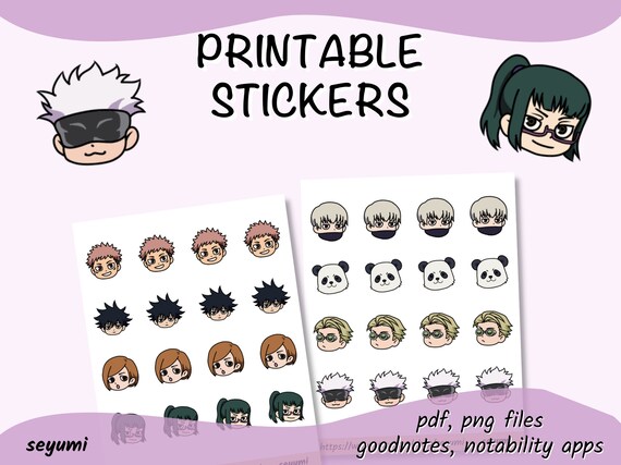 cute anime stickers png printable digital download etsy