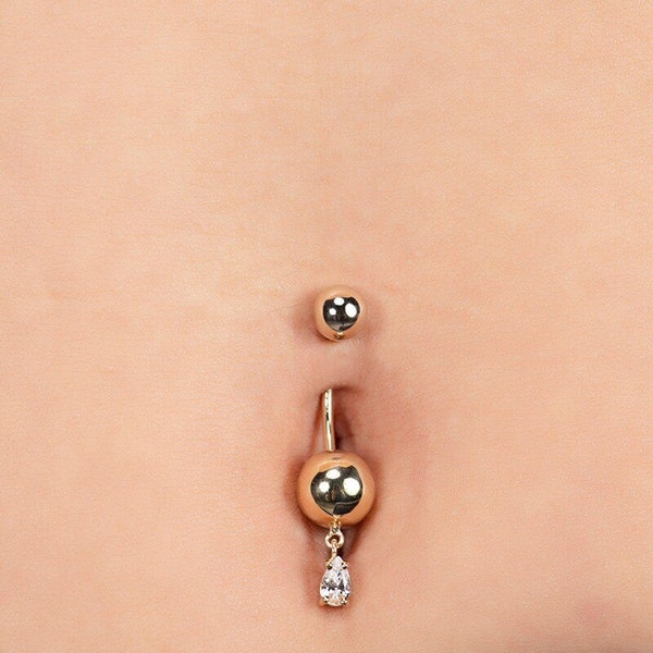 Belly Diamond Piercing | 14K Solid Gold Filled One Stone Belly Piercing, in Yellow Gold, White Gold and Rose Gold by Vanhess Jewellery