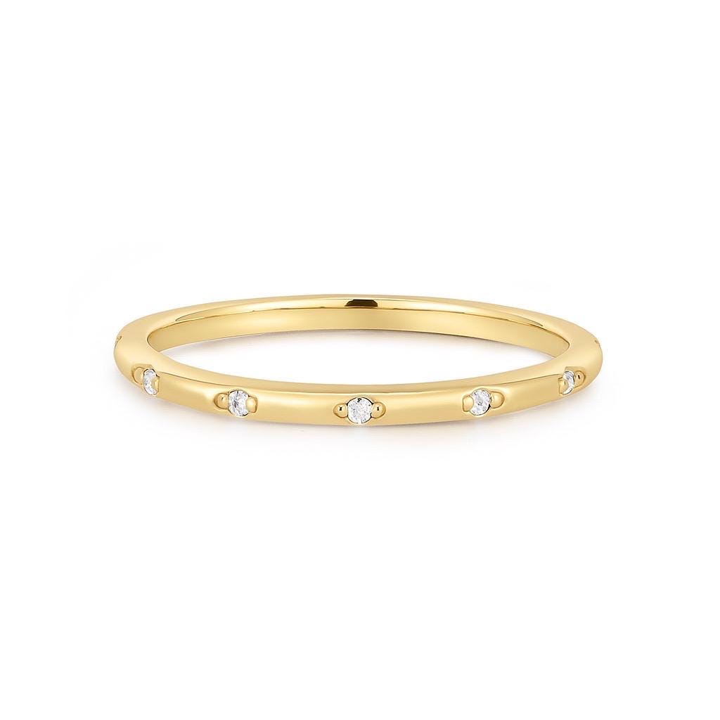 Gold Plated Sterling Silver Ring, Dainty Cubic Zirconia Stacking Band ...