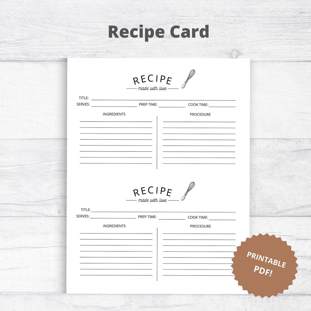 Recipe Card Sheet Template Etsy