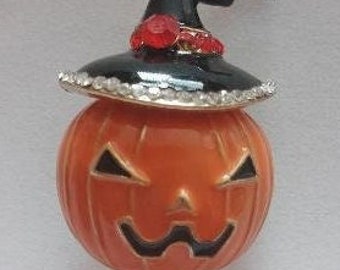 Spooky HALLOWEEN Pompoen BROCHE met Heksenhoed