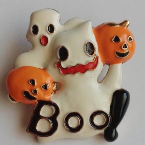 Spooky HALLOWEEN GHOST and Pumpkin BROOCH - Damaged