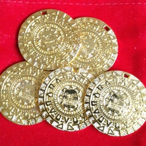 AZTEC / Inca TREASURE COINS 5 Replica Coins/ Ancient Treasure / Larp Coins / Party Accessories / Birthday Gifts / Armada / Shipwreck