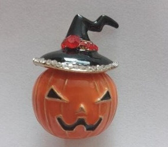 Spooky HALLOWEEN Pumpkin BROOCH With Witches Hat Etsy Australia
