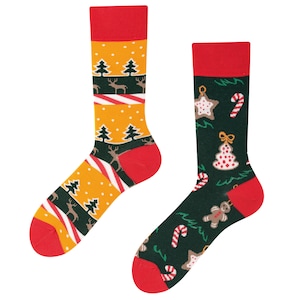 Colorful Christmas socks with candy cane and gingerbread man | Socks for Christmas | Advent calendar | Socks for St. Nicholas Day | deer