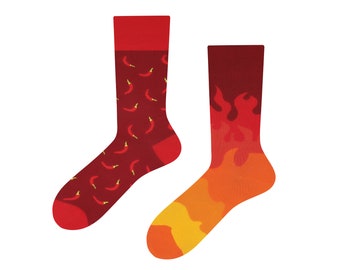 Chaussettes Cool Chili | Chaussettes assorties au piment rouge | Chaussettes colorées pour hommes | chaussettes colorées pour femmes | Conception de piment | Todosocks