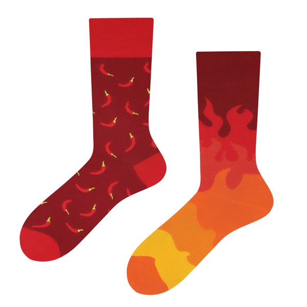 Coole Chili Socken | Mix and match Socken mit roter Chili | Bunte Socken für Männer | bunte Socken für Frauen| Chili Design | Todosocks