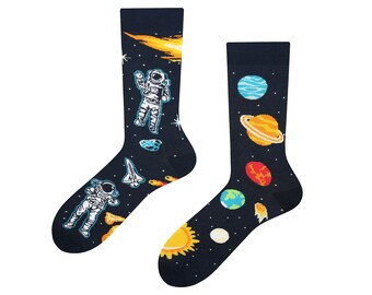 Chaussettes spatiales cool | Cadeau pour petits et grands cosmonautes | Cadeau pour papa | chaussettes colorées | Lune et étoiles | astronaute | CHAUSSETTES TODOS