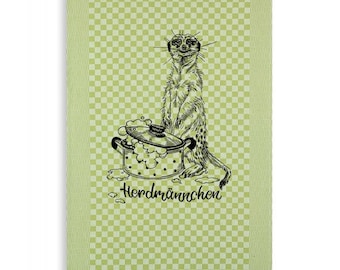 Grappige theedoek met stokstaartje "Stove Man" | Cadeau voor in de keuken | Paascadeau | Theedoek met dierenmotief | Cadeau voor de kok