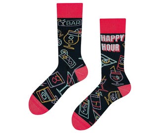 Cool cocktail socks | Great gift for cocktail lovers | Happy Hour | Gift birthday woman | Retro Neon Party Socks | Todosocks