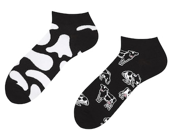 Calzini da ginnastica con mucca | Calzini bassi con mucca | Design mucca | Nero e bianco | Calzini corti | Regalo per la fidanzata | TODOSOCKS