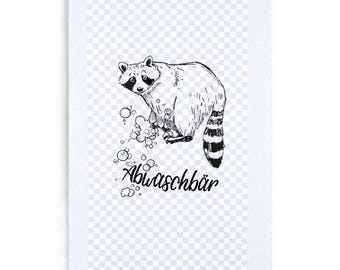 Funny raccoon dish towel "Dishwashing Bear" | Gift for the kitchen | Easter gift | Animal motif dish towel | Gift for the cook