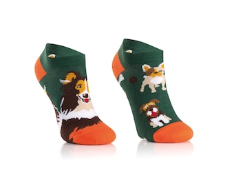 Kurze Kindersocken mit süßem Hundemotiv | bunte Sneakersocken für Kids | kleines Geschenk für 2-9 Jährige | Süße Hunde auf kurzen Socken