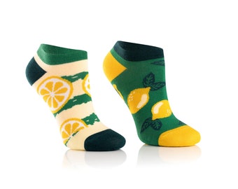 Süße Zitronen Sneaker Socken für Kinder| Kurze bunte Socken für Kids | Zitronen | grün und gelb | Witzige kurze Socken für Kinder