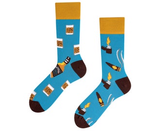 Calcetines de whisky geniales | calcetines de whisky y puros | Calcetines con motivo de whisky y puros | calcetines divertidos | calcetines geniales | TODOSSOCKS