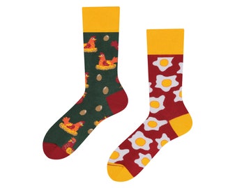 Chaussettes amusantes avec œuf et poulet| Chaussettes avec de jolis poulets Cadeau doux pour la fête des mères| Chaussettes colorées| Oeuf et poussin| Cadeau Pâques 2024