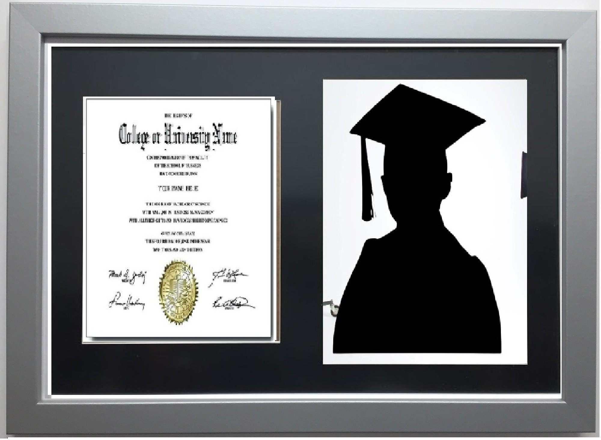 Graduation Black Mount Double Photo Frame for 1 A4 Certificate and 8X10 ...