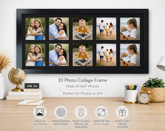 Multi Photo Frame: Black Wooden Collage Frame, Holds 10 6x4 Photos