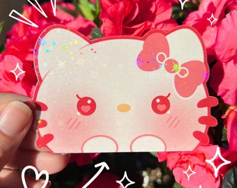 Pegatina brillante de gatito kawaii - Resistente a los rayos UV y a la intemperie