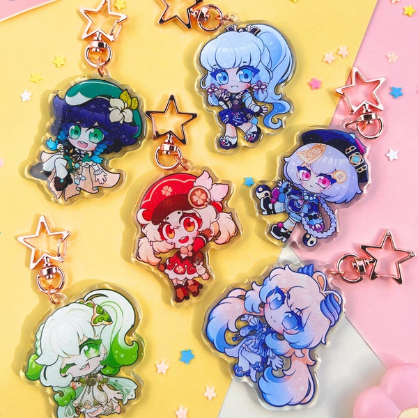 Genshin Impact Glitter Epoxy Acrylic Charms 2.5 in