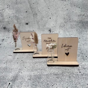 Kleiner Kartenhalter mit Mini-Karte  und Vase/ Abschiedsgeschenk / Lehrerin mit Herz/ Erzieherin mit Herz
