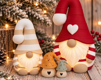 Große Wichtellampe Norbert XL XXL leuchtend | LED Wichtel Figur 34cm 49cm Wunschfarbe | Wichtel Deko Weihnachtsbeleuchtung 3D Druck