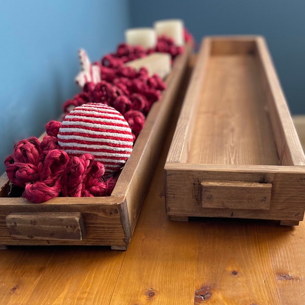 Handmade Rustic Wooden Trough, Farmhouse Table Centerpiece