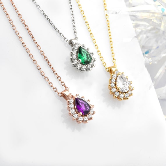 Birth Stone Necklace Statement Necklace Rose Gold Etsy