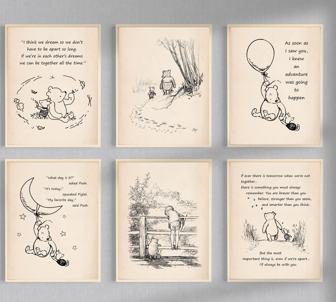 WINNIE THE POOH Set of Six Pooh Bear Art Prints Vintage Etsy