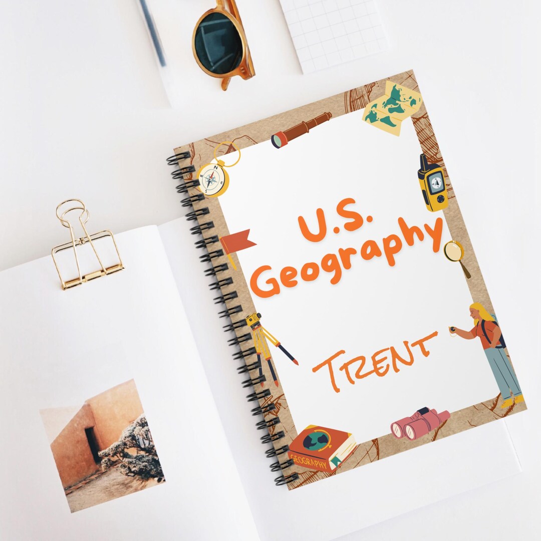 Personalized US Geography Spiral Notebook - Ruled Line, Custom School ...