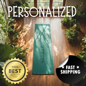 Personalized Rubber Yoga Mat with Lotus Design, Yoga Mat Gift, Fitness Mat, Meditation Mat, Custom Name Mat