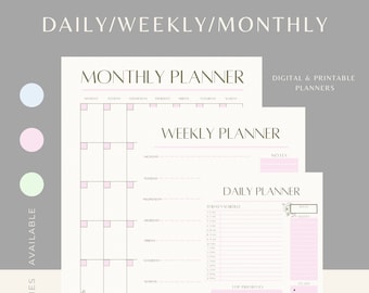 6 Pastel Coloured Daily/Weekly/Monthly DIGITAL & Printable Planners