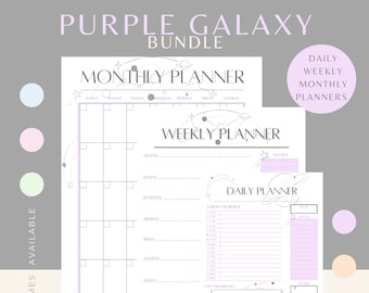 Pastel Purple Galaxy Printable and Digital Daily, Weekly and Monthly Planner Bundle - 6 Colours Available