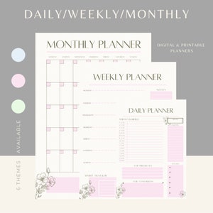 6 pianificatori digitali e stampabili a colori pastello giornalieri/settimanali/mensili