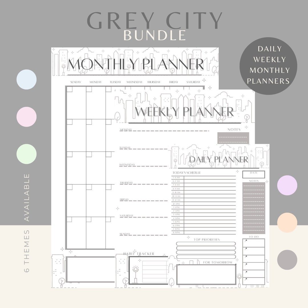 Pastel Grey City Printable and Digital Daily, Weekly and Monthly ...