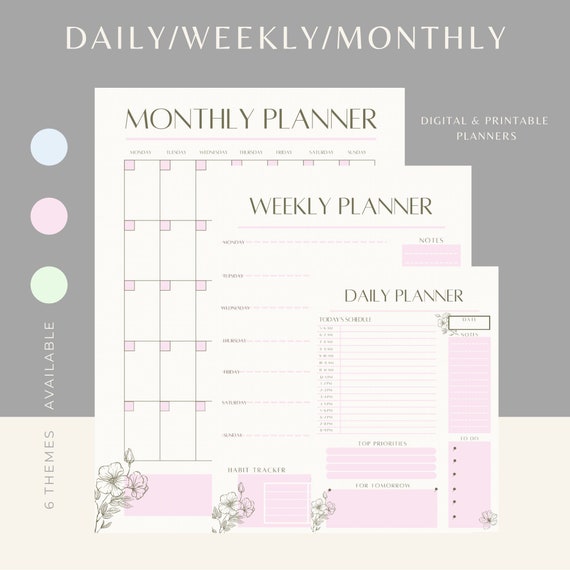 6 Pastel Coloured Daily/Weekly/Monthly DIGITAL & Printable Planners