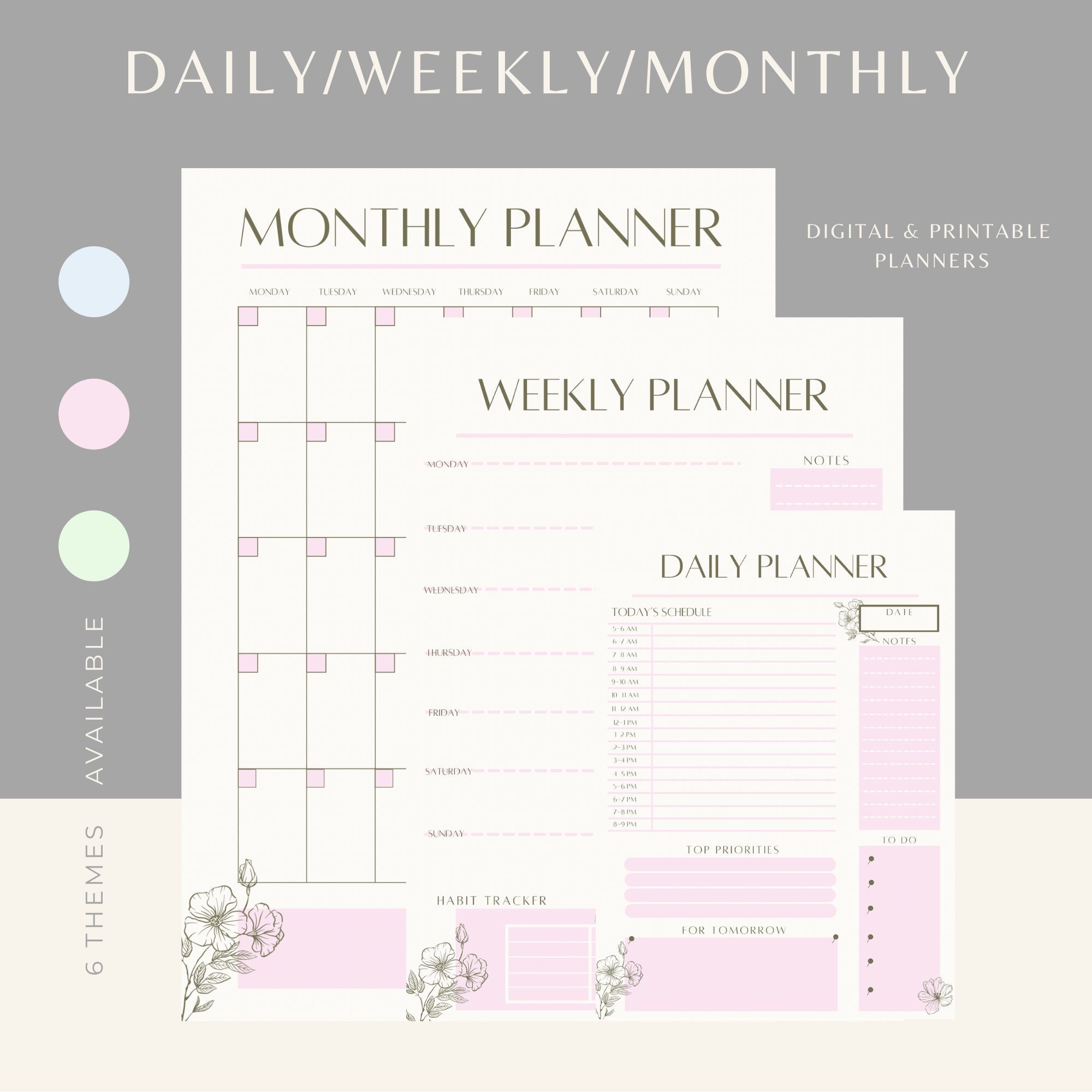 6 Pastel Coloured Daily/Weekly/Monthly DIGITAL & Printable Planners