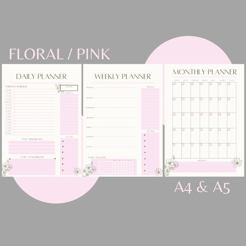 Pastel Pink Floral Printable and Digital Daily, Weekly and Monthly ...