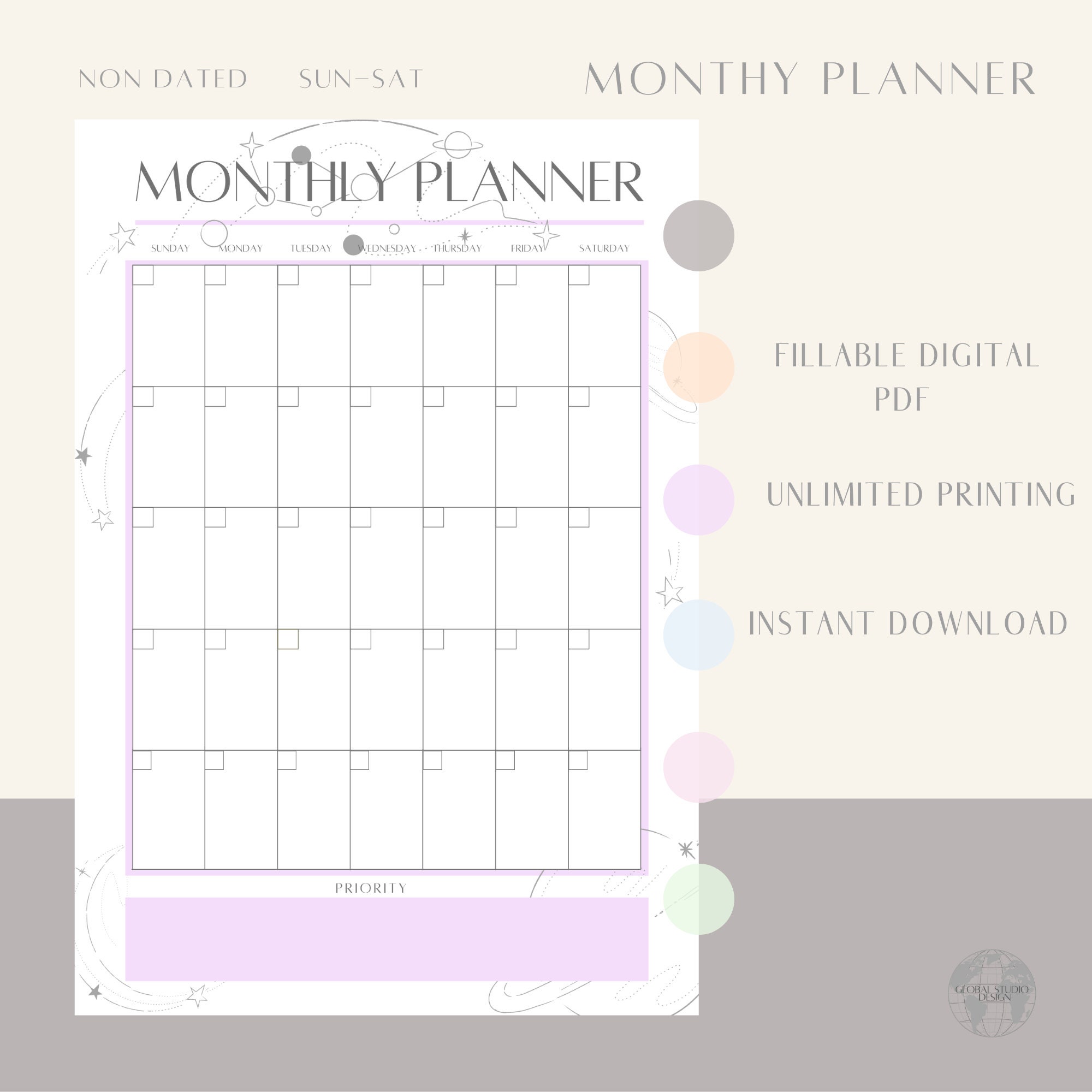 Pastel Purple Galaxy Printable and Digital Daily, Weekly and Monthly ...