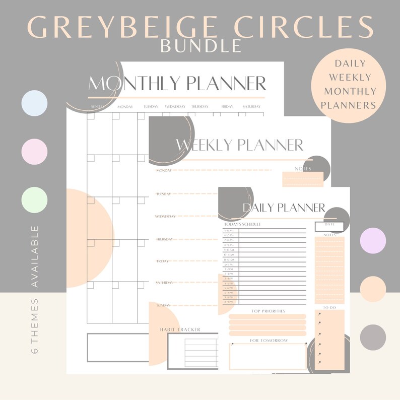 Pastel Greybeige Circles Printable and Digital Daily, Weekly and ...