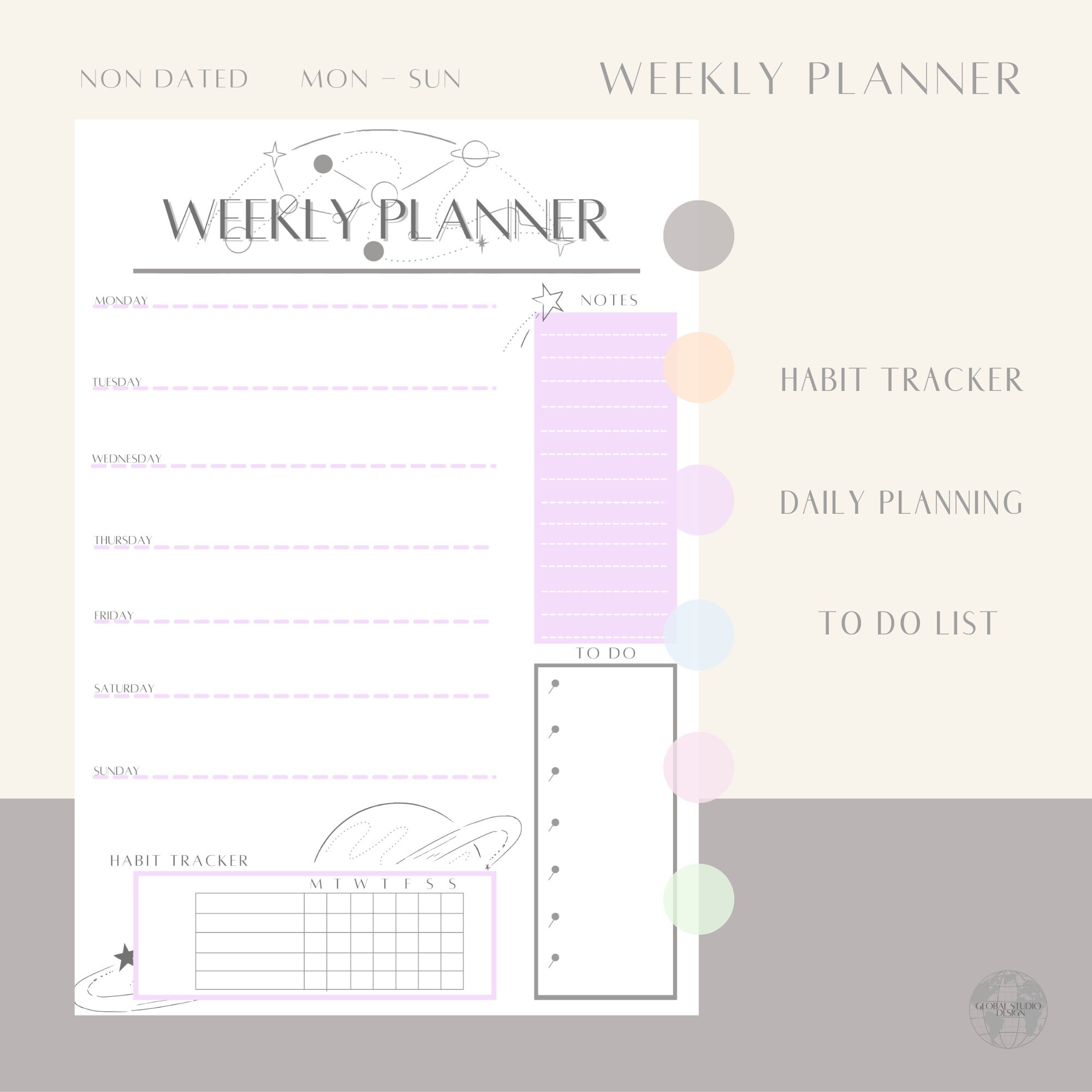 Pastel Purple Galaxy Printable and Digital Daily, Weekly and Monthly ...