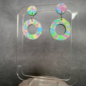 Pastel Rainbow Marble Hoop Dangle stud earrings