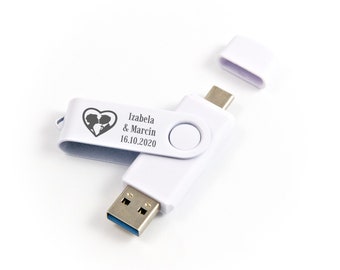 Klassisches Flash-Laufwerk USB | 64 GB 3.0 + Typ C USB | Benutzerdefinierter USB | Hochzeit USB| Graveur | Twister-C