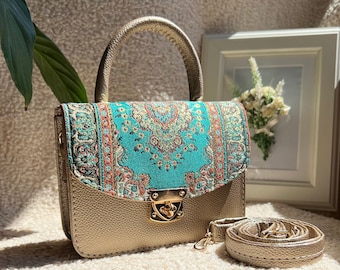 Mini croc effect crossbody bag in Gold,Turkish bag,Chain strap bag,Casual Shoulder Bag for Women Boho Purse,Women's Crossbody ,Handmade bag