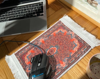 Turkish Carpet Style Mouse Pad,Miniature Rug Mouse Pad, Home Office Desk Accessories,  Gift for Coworker, Teacher Gift,  Dollhouse Miniature
