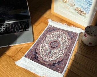 Turkish Carpet Style Mouse Pad,Miniature Rug Mouse Pad, Home Office Desk Accessories,  Gift for Coworker, Teacher Gift,  Dollhouse Miniature
