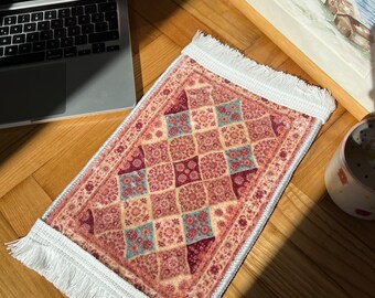 Turkish Carpet Style Mouse Pad,Miniature Rug Mouse Pad, Home Office Desk Accessories,  Gift for Coworker, Teacher Gift,  Dollhouse Miniature