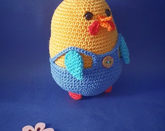 Rooster in overalls - an attractive decoration for your home.