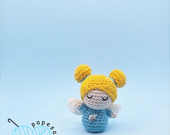Angelo all'uncinetto con trecce • Angelo custode amigurumi da 9 cm in cotone • Regalo fatto a mano • Articolo unico Papesa